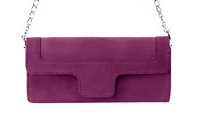 Dress clutch for wedding and parties in mulberry purple leather - Profile view